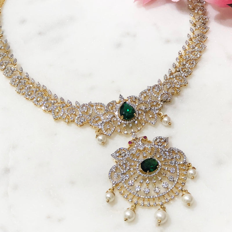 The Lively Peacocks - CZ Gold Necklace Design